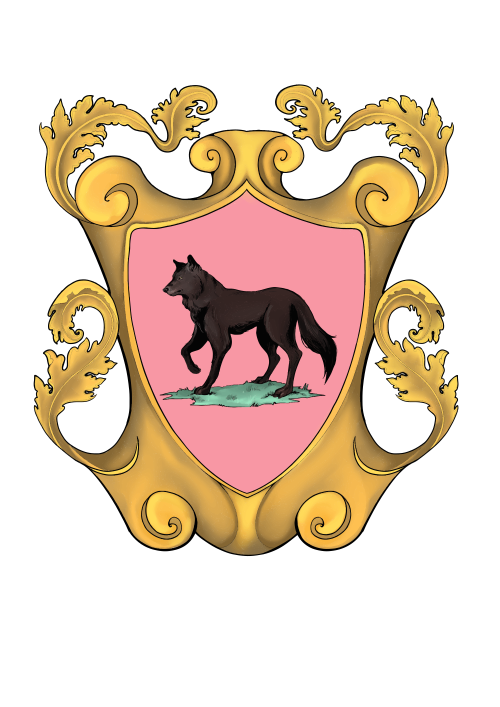 Stemma del Rione Morlupo: lupo nero in campo rosa